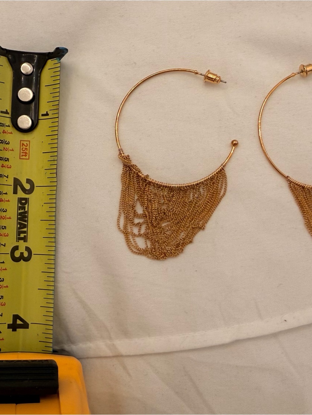 Anthropologie Gold Chain Fringe Hoop Earrings